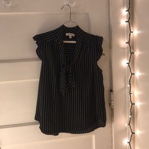 Black and white striped blouse with bow